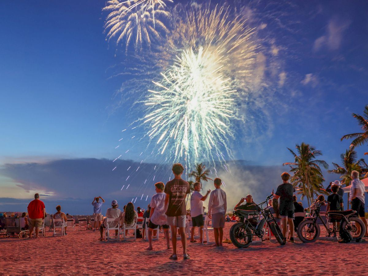 People watching fireworks at the beach