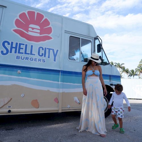 Mother and child at Shell City Burgers food truck
