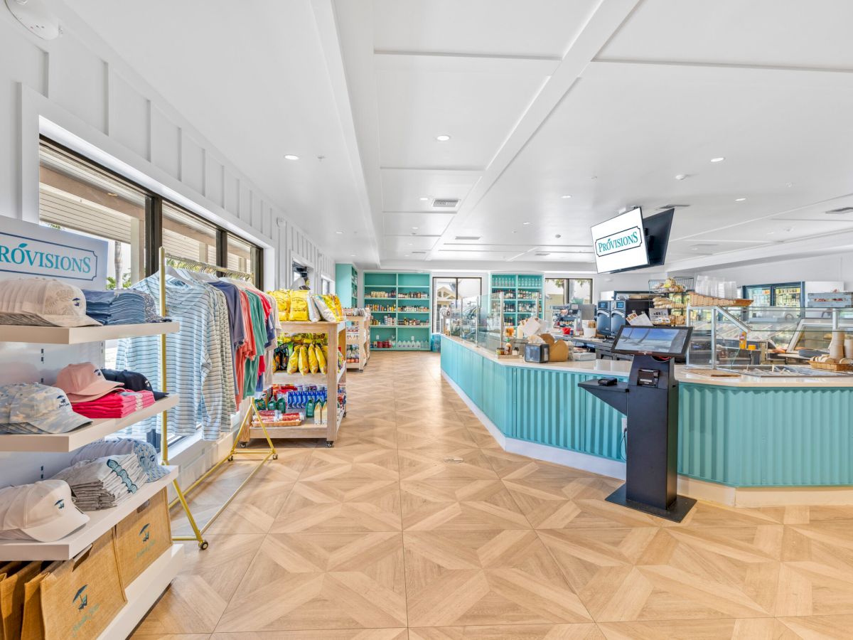 Bright and modern market interior with beach essentials