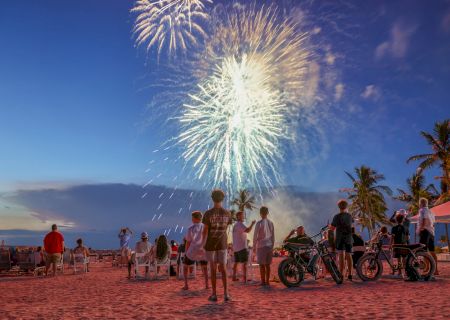 People watching fireworks at the beach