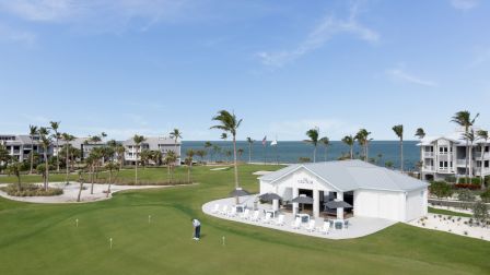 Golf clubhouse and putting green overlooking the ocean
