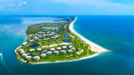 An aerial view of South Seas Island.