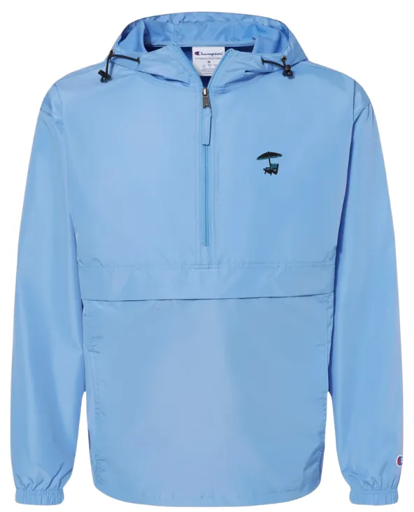 Champion Packable Quarter Zip Jacket in Light-Blue with South Seas Embroidery