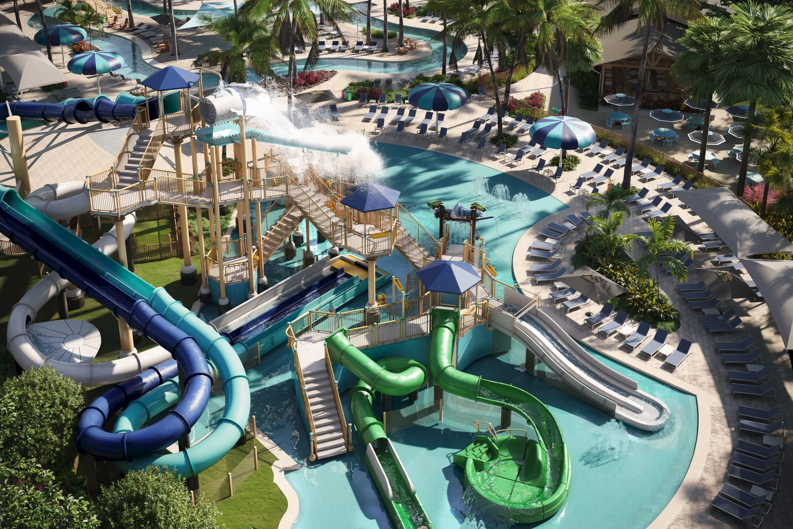 Water park with slides and pools at South Seas
