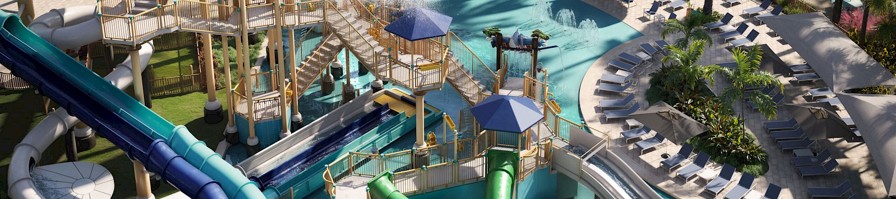 Water park with slides and pools at South Seas