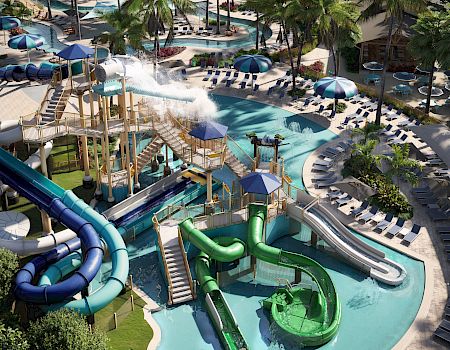 Water park with slides and pools at South Seas
