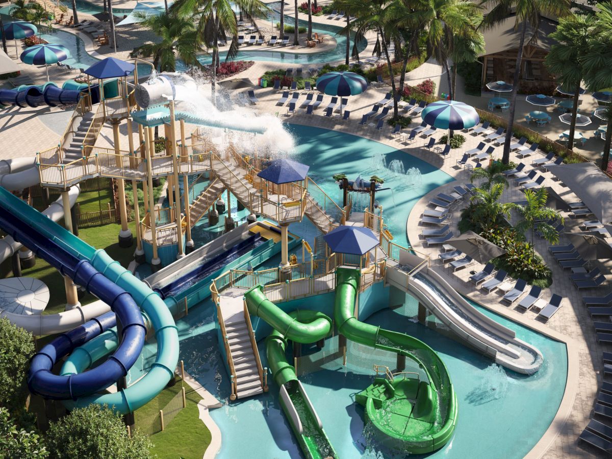 Water park with slides and pools at South Seas